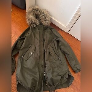 Zara Olive Green Parka with Faux Fur Hood